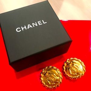 CHANEL Coco Clip On Earrings Gold Tone Metal